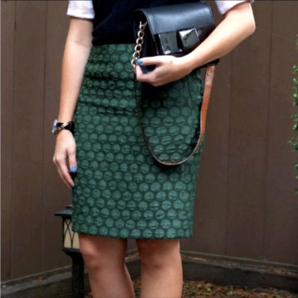 Anthropologie Green Patterned Midi Skirt